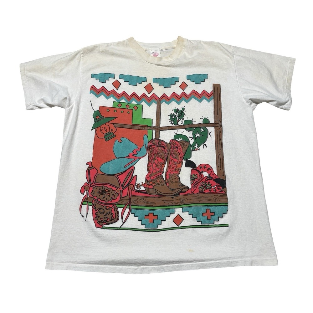 Vintage Single Stitch Texas Theme Graphic T Shirt *Stained* XL 22 x 27